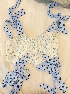 FOR LOVE AND LEMONS Eugene Corset Bustier with Blue Polka Dot Ties